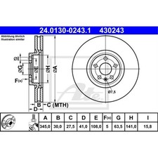 ATE 2x Bremsscheibe vorne Ø345 mm belüftet für Volvo XC60 II 246 2.0 D4 XC90