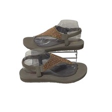 CALI Skechers YOGA FOAM Meditation Rockstar Rhinestone Thong Sandals Taupe Sz 10