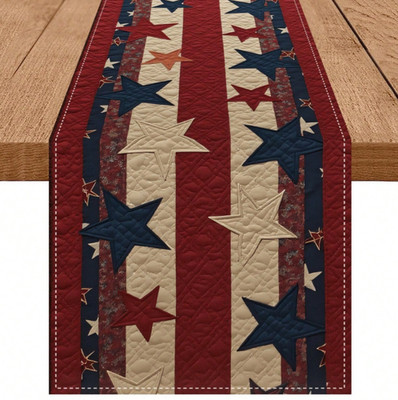 Patriotic American Flag Table Runner - Vibrant Red, Blue Stars & Stripes Design,
