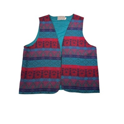 Vintage Desert Design Aztec Vest Colorful Pattern Sleeveless Jacket Top Sz med