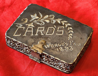 Skived Decorative "CARD" Metal Box w Lid: from 1893 World's Columbian Exposition