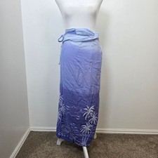 Jackie K Purple White Tropical Beach Summer Palm Trees Wrap Maxi Skirt Size M