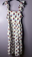 JCrew Cottagecore Midi Dress Romantic Summer White Red Blue Size 6 Boho Picnic