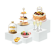 XRCHAA 6Pcs Acrylic Buffet Risers Set Versatile Display Stand for Desserts White