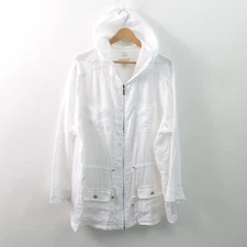 Cynthia Rowley Linen Full Zip Hooded Jacket Womens 2X White Pockets