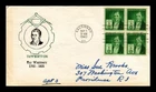 DR JIM STAMPS US COVER ELI WHITNEY FAMOUS AMERICANS FDC BLOCK OF 4