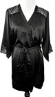H&M Robe Black Satin Lace size XS S Tie Waist Kimono Loungewear Lingerie Pinup — photo 1