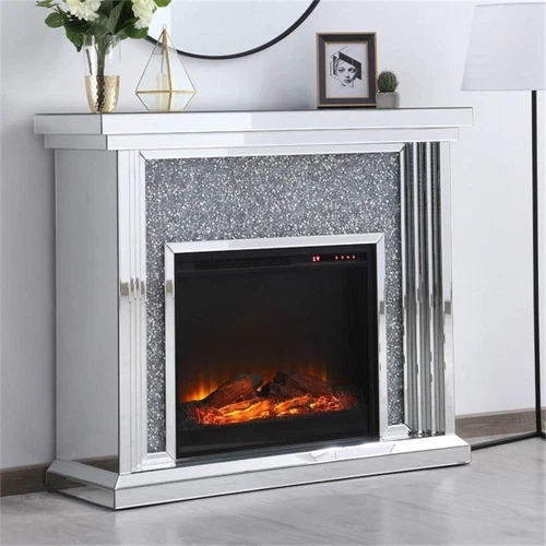Elegant Decor Modern 47.5" Dazzling Mirrored Faux Log Fireplace Mantle - Picture 2 of 12