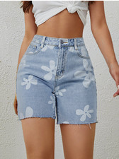 Shorts en mezclilla con estampado floral  sin dobladillo para Mujer