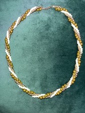 Vintage Three Tier Twisted Green, White & Gold Coloured Necklace