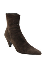 Prada Womens Side Zip Block Heel Pointed Toe Booties Brown Suede 37