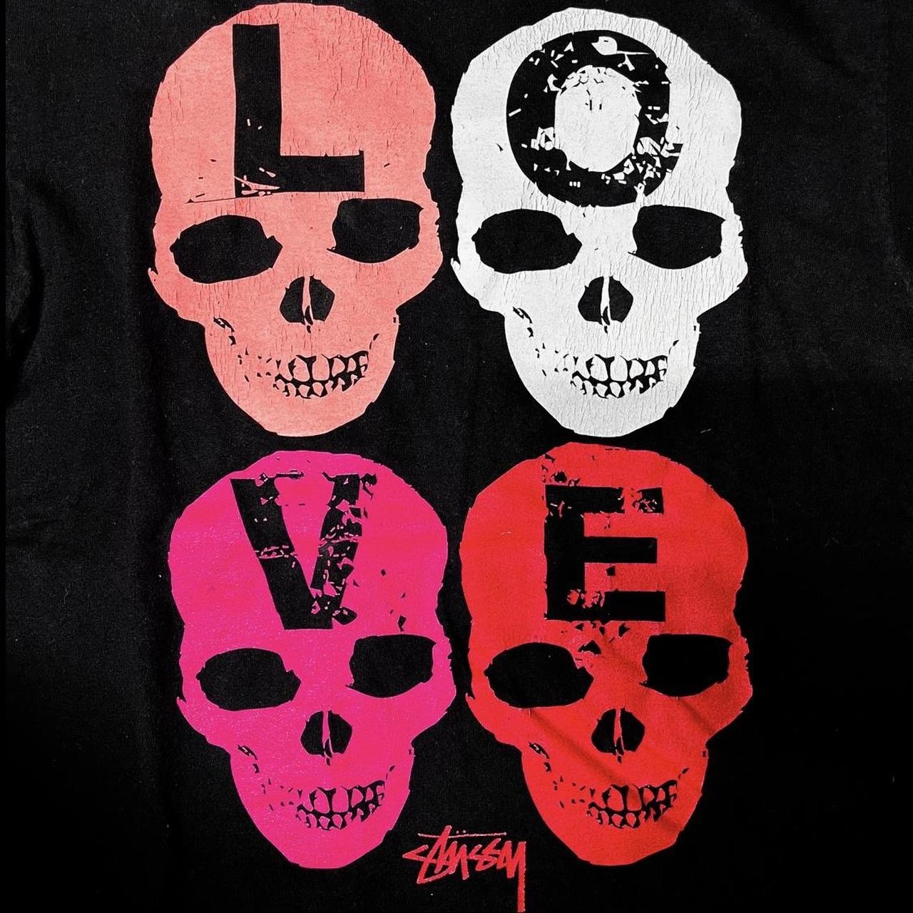 Vintage y2k stussy love hate skull Skeleton T Shirt Tee Top  Medium  Black image 5