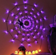 Halloween Spider Web Purple Lights with 8 Modes, Remote, Black Spider-Battery