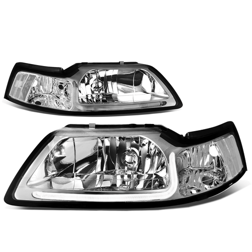 [LED DRL]Fit 1999-2004 Ford Mustang Pair Chrome Housing Clear Corner Headlight - Bild 1 von 8