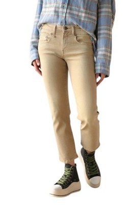 R13 Boys Straight Ladies Jeans 27 Khaki Stretch Faded Short Ankle Length RRP699