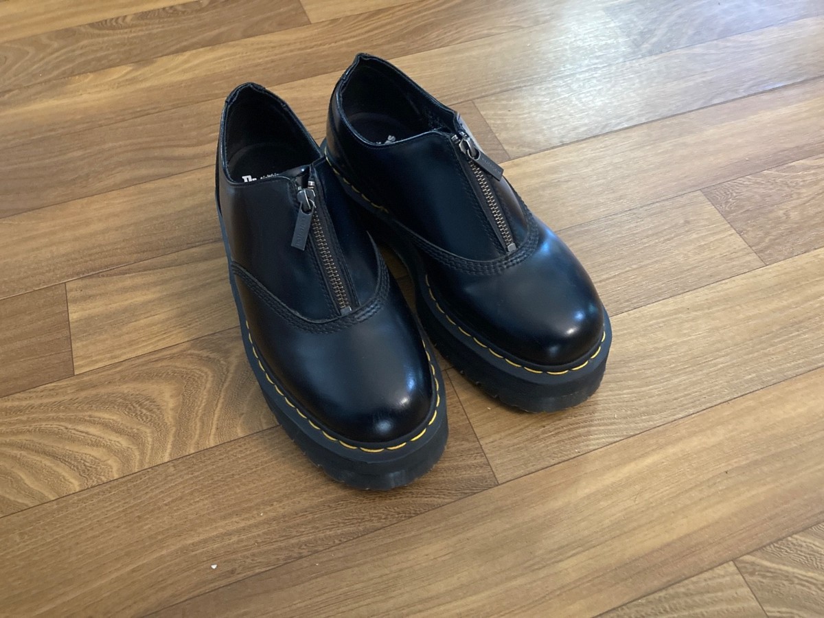 Dr. Martens Aurian II Quad Smooth Black Leather Zip Platform 