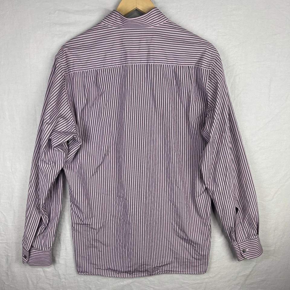 Ermenegildo Zegna Shirt Mens Medium Pink Black Striped Button Down Long Sleeve - Image 2 of 4