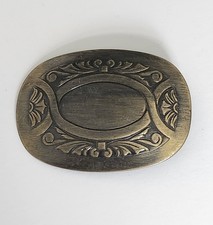 Vintage Chambers Belt Co USA Western Scroll Floral Brass Oval Belt Buckle