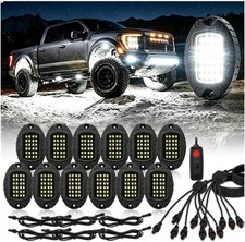 12 Pods Bright Aluminum Alloy Pure White LED Rock Lights with Plug and Play E...