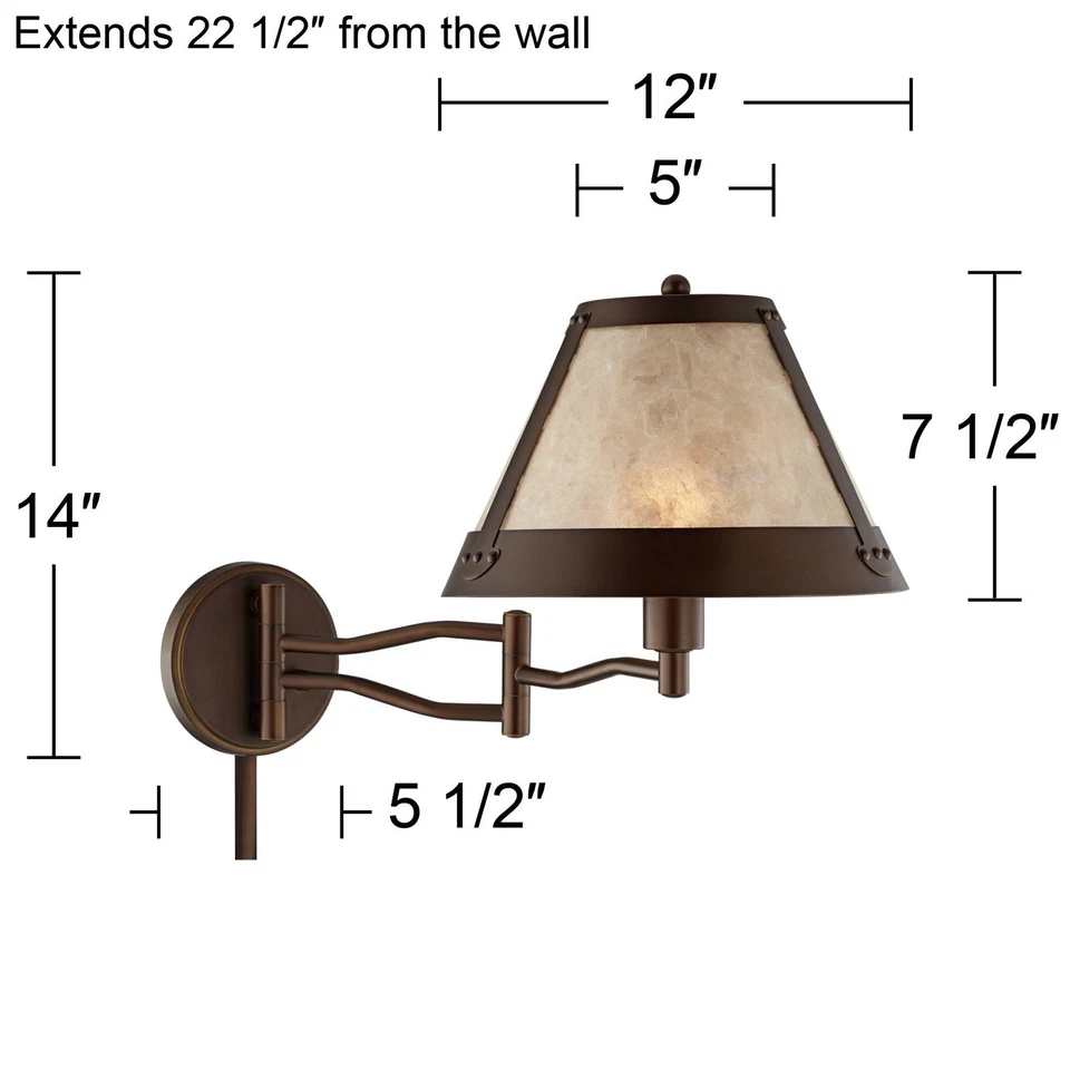 Samuel Mica Shade Plug-In Swing Arm Wall Lamp with Cord Cover Set of 2 - Image 4 of 4