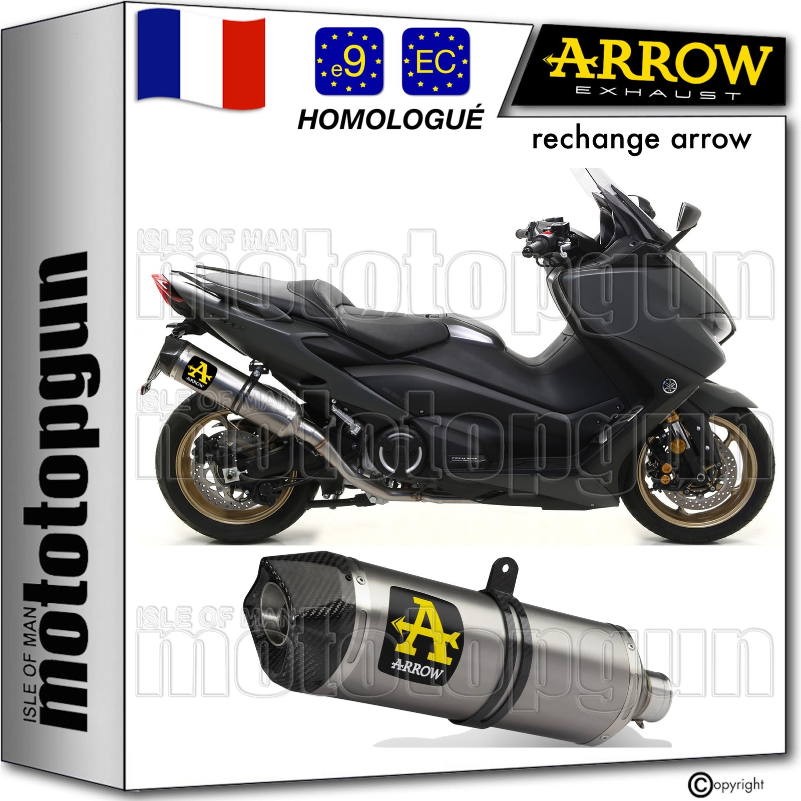 Pot echappement Arrow Race-Tech carbone Tmax 560 pour ameliorer acceleration