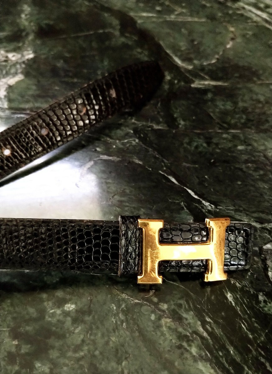 VINTAGE HERMÈS BABY CROCODILE 18K GOLD H LOGO BLACK & RED  display picture 2