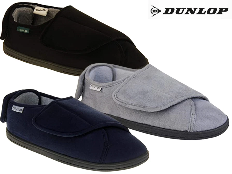 Mens Dunlop Orthopaedic Slippers Diabetic Wide Fit Faux Fur Lined Indoor Shoes - Image 1 of 1