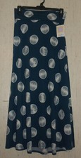 NWT WOMENS LuLaRoe DARK BLUE W/ BIG POLKA DOTS MAXI PULL ON KNIT SKIRT SIZE M