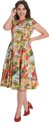Banned »TROPIC DREAMER« Floral PIN UP GIRLS Cut-Out SWING DRESS Kleid Rockabilly