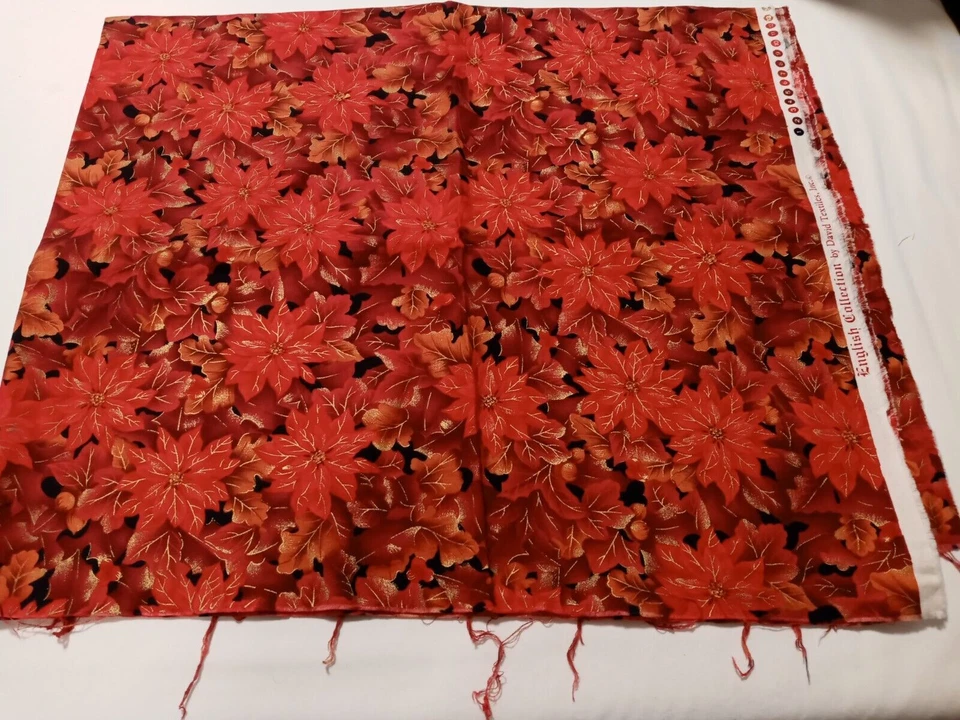1 yard Christmas Poinsettia Fabric 36" x 44" English Collection David Textiles - Image 3 of 4