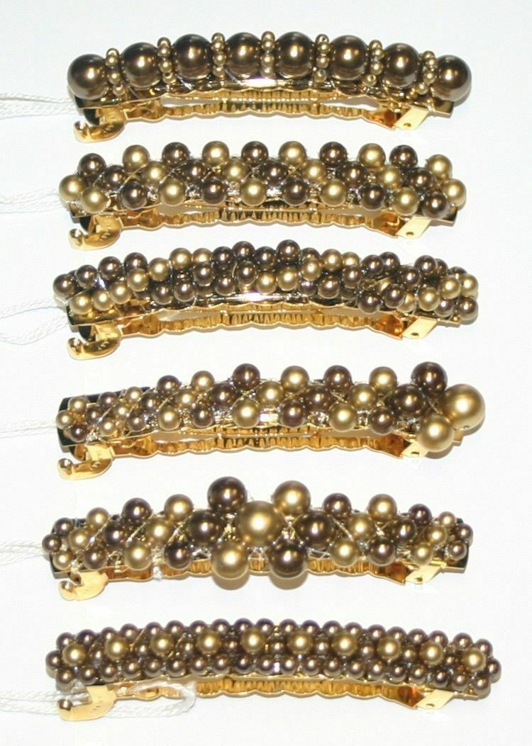 Sun Violet Winny Daido Beaded Hair Barrette Brown Gold Tone Sun Violet Winny Daido Beaded Hair Barrette Brown Gold Tone