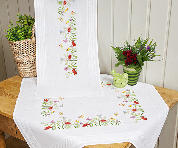 Stickpackung BlüTenwiese Tischdecke 80X80 Cm Stielstich Vorgezeichnet Stickset-image