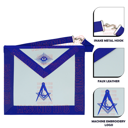 MASONIC HUB Junior Deacon Faux Leather Apron Royal Blue Trim, Blue Lodge Officer - Picture 3 of 5