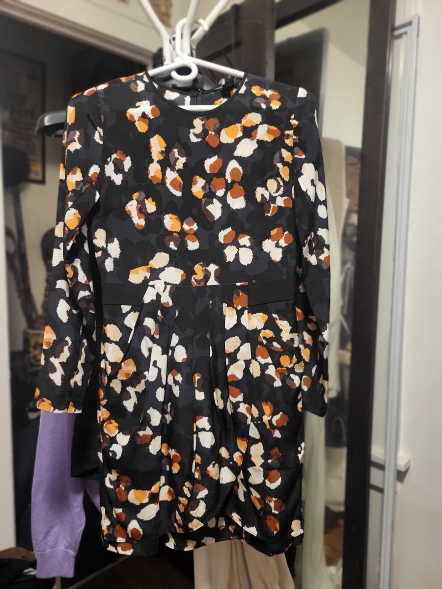 club monaco silk dress Club Monaco Silk Navy Blue & Black Multi Color Splotches Dress 0