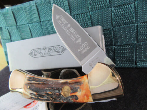 Boker Tree Brand 1988 Large Gnarly Stag Lockback w/ Custom Filework. Mint in Box