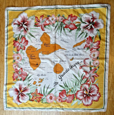VTG Jacques Rollet ''La Guadeloupe'' Map French Caribbean Tropic Island 30'' Scarf