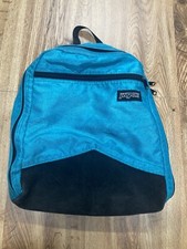 Jansport Backpack Black Suede Leather Bottom Turquoise Vintage 90s MADE in USA