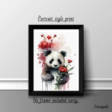 PANDA FLOWERS A4 PRINT PICTURE POSTER WALL ART HOME DECOR UNFRAMED  NEW GIFT
