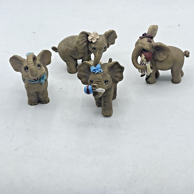 Hamilton Collection WILDLIFE NURSERY Elephant Figurines 4 Pieces Bottle Bow