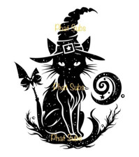 Sublimation Print Witchy Black Cat Ready To Press Heat Transfer