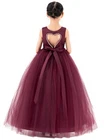 Satin Heart Cutout Flower Girl Dress with Pearl Beaded Trim Wedding Girls Dresse