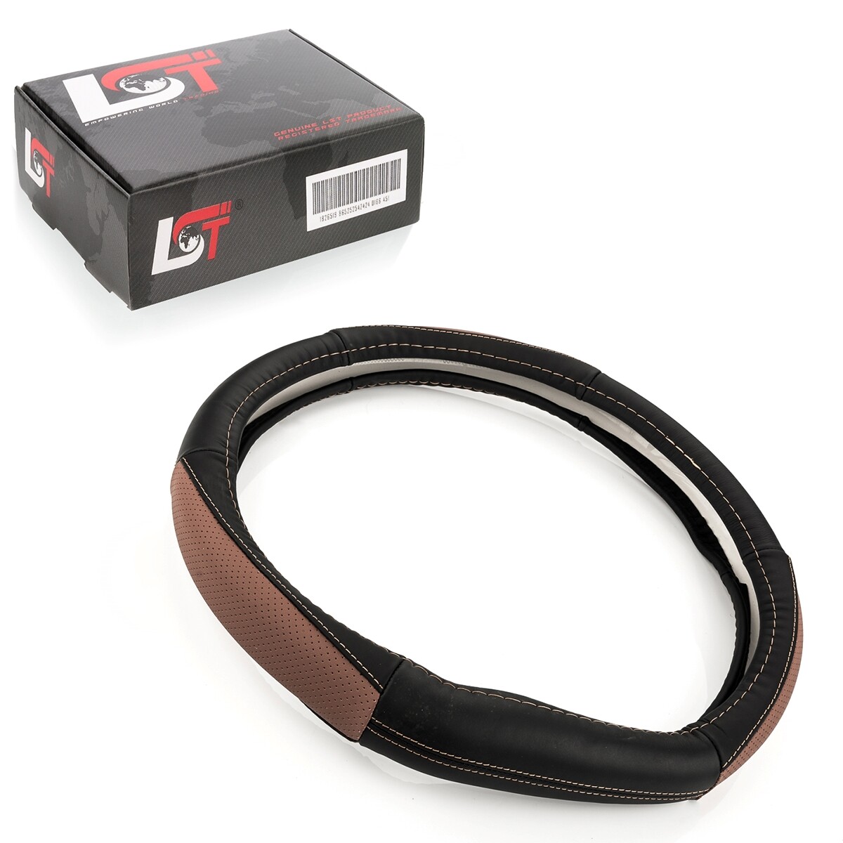 Steering wheel cover Ø 38x9cm 15x3.5 inches black brown for LANCIA