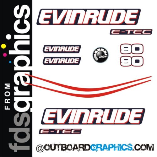 Evinrude 90hp ETEC / E-TEC outboard engine decals/sticker kit - Afbeelding 1 van 1