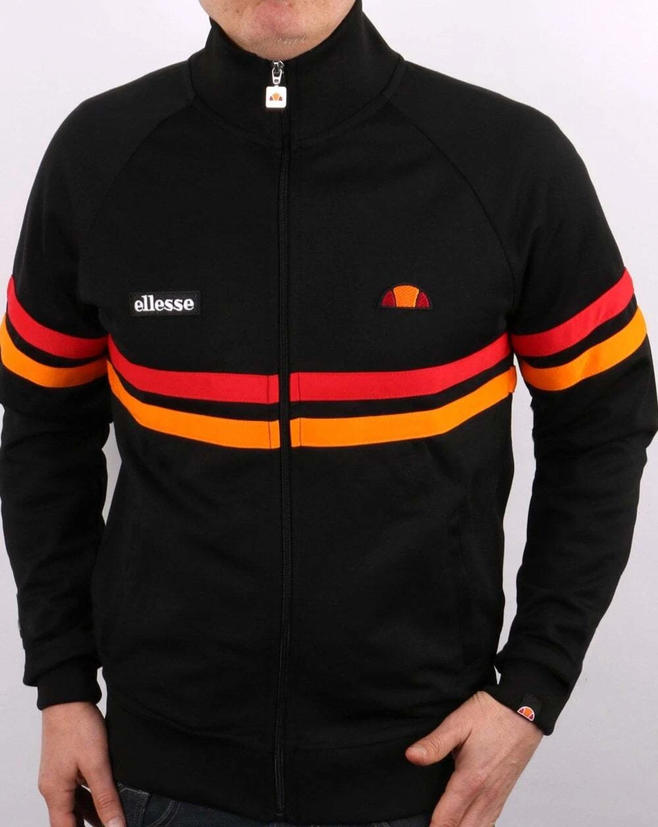 Ellesse Men's Rimini Track Top Black Red Orange - Retro Tracksuit jacket  80s 90s