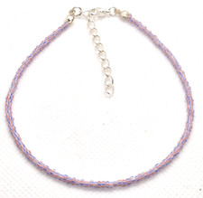 BLUE /WHITE AND RED STRIPE SEED BEAD ANKLE BRACELET ANKLET 9" + EXT SB31