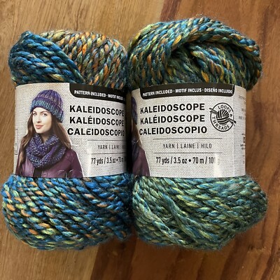 (2) Loops & Threads KALEIDOSCOPE Yarn BORNITE KA-15 Teal Orange Yellow, 3.5 oz.
