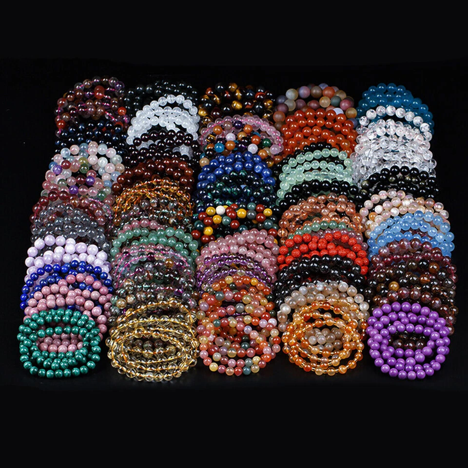 Wholesale 15Pcs Mixed Natural Gemstone Round Bead Stretchy Bracelet Reiki Chakra - Image 2 of 4