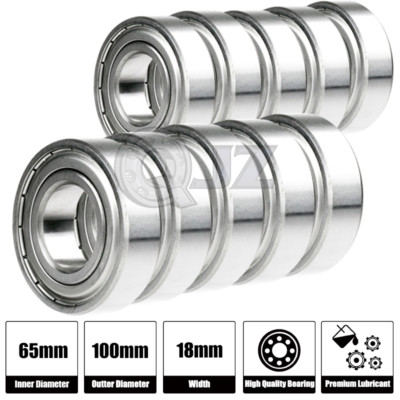 10x 6013-ZZ Ball Bearing 65mm x 100mm x 18mm Double Shielded Metal Seal NEW QJZ
