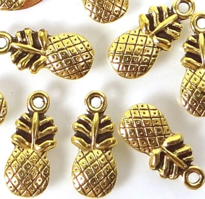 10 Pineapple Charm Antique Golden Pewter Fruit Charms 20x9mm