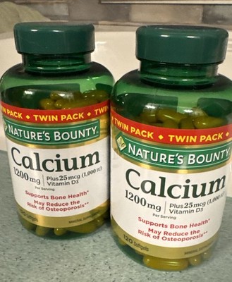 Nature's Bounty Calcium 1200mg plus Vitamin D3 -Twin Pack of 240 Softgels E 2028